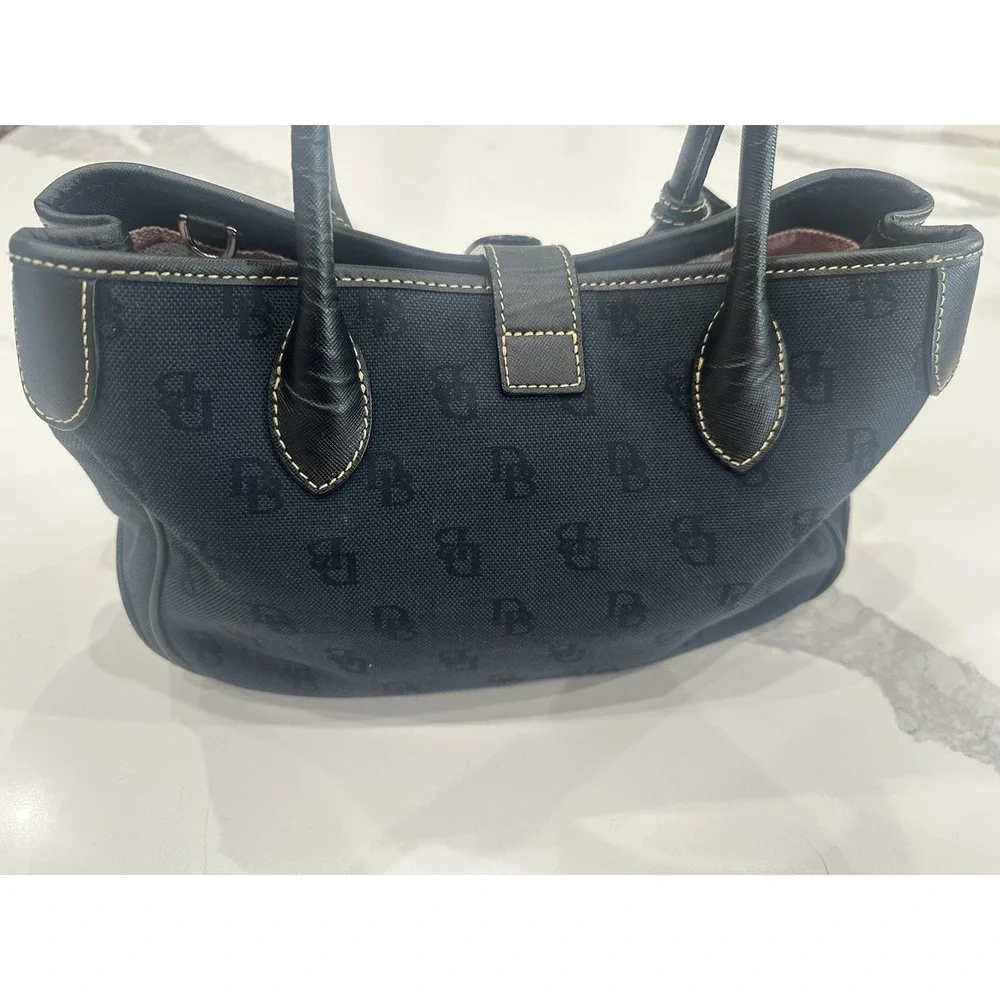 Dooney & Bourke Black SignatureCanvas Satchel Turn Lock Pink Lining Leather Trim